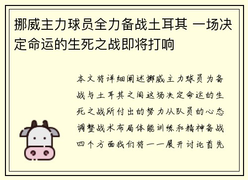 挪威主力球员全力备战土耳其 一场决定命运的生死之战即将打响